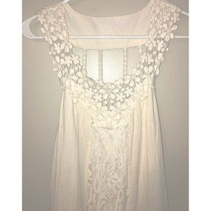 Flying Tomato Womens Cream Lace Crochet Boho Lined Gauze Maxi Dress Sleeveless S